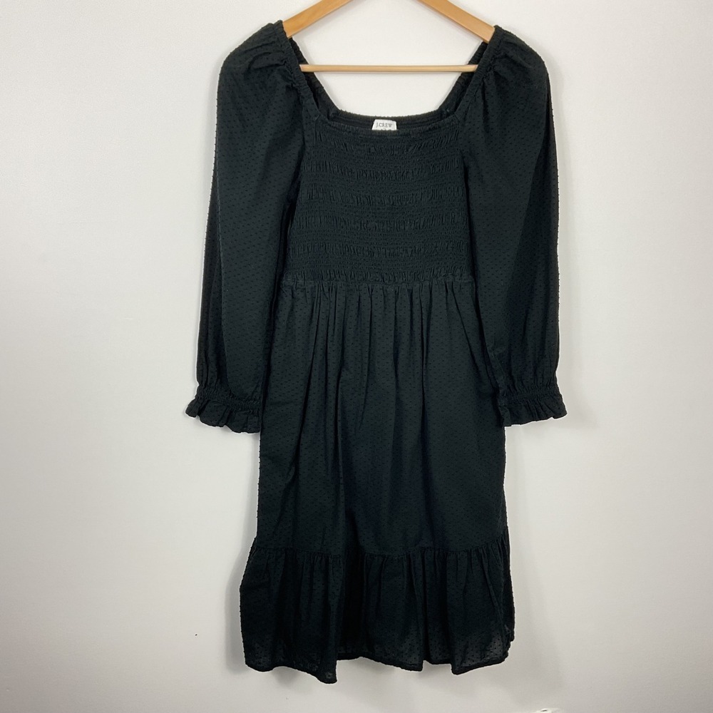 J.Crew XXS Black Dress Smocked Clip Dot Puff Sleeve